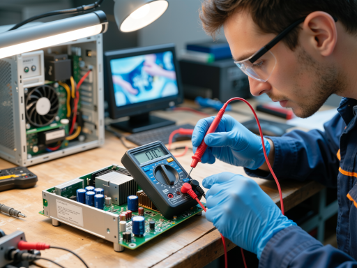 电池测试设备和检测仪器展示，技术人员正在进行电池性能测试，确保产品质量